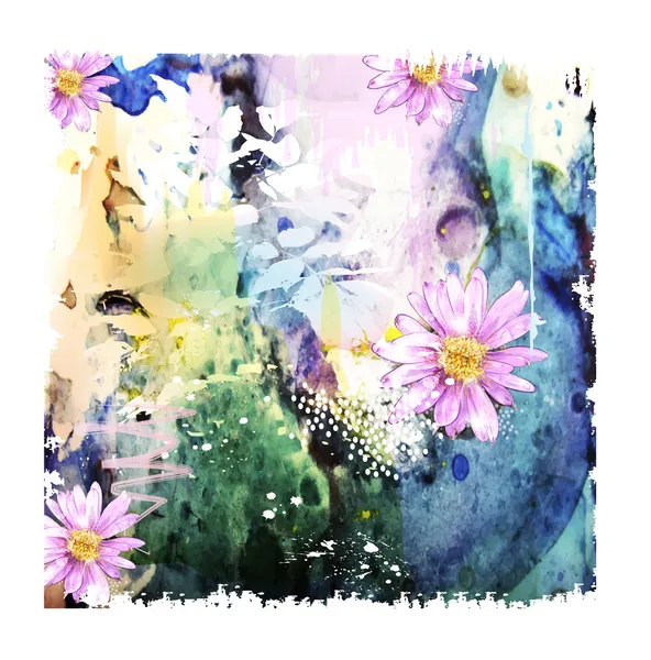 Fundo aquarela abstrata com flores — Vetor de Stock