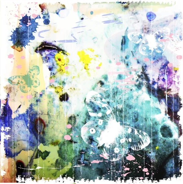 蝶と抽象的な水彩画の背景 — ストックベクタ