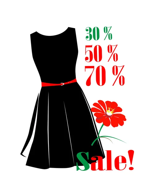 Sale poster with percent discount and black dress — Stock Vector