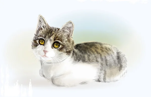 Gatinho engraçado mentiroso. Estilo aquarela . —  Vetores de Stock