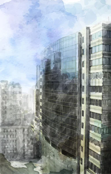 Akvarell illustration av moderna stadsrummet — Stock vektor