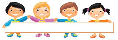 afişini duran çocuklar