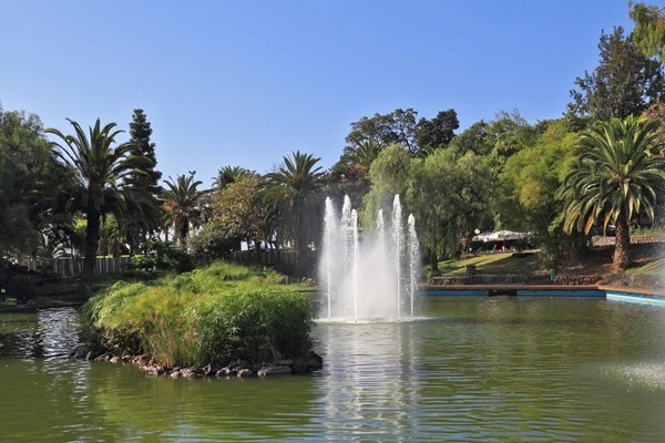 Il lago con isole e fontane — Foto Stock