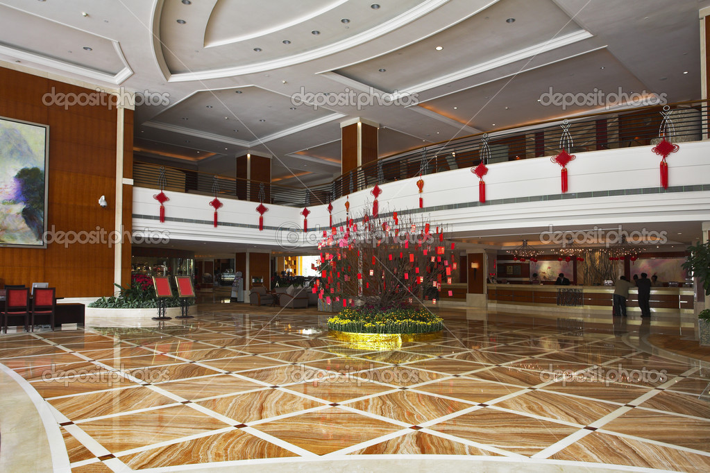 Superb issued lobby in prestigious Chinese hotel Stock Photo by