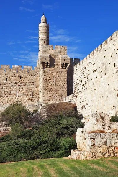 As antigas muralhas e a Torre de Davi — Fotografia de Stock