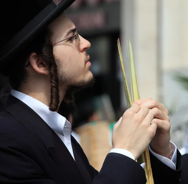 Der junge orthodoxe Jude vor dem Sukkot — Stockfoto