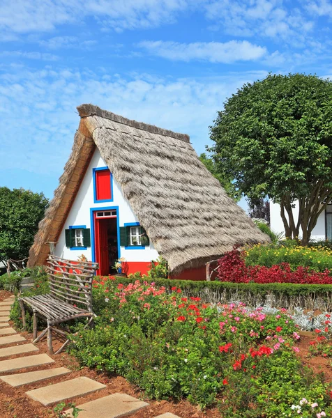 Het witte huis met een rieten dak — Stockfoto