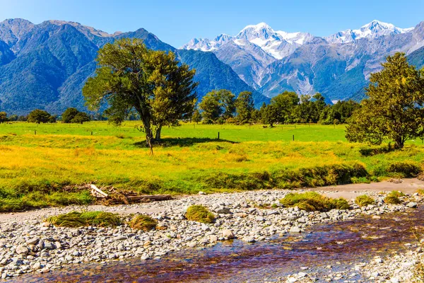 Road Lake Matheson Snow Capped Peaks Mount Cook Mount Tasman — Stock Photo, Image