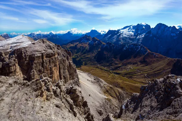 Passo Pordoi Giornata Sole Caldo Nelle Alpi Pordoi Valico Delle — Foto Stock