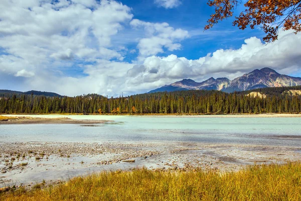 Jasper Park Góry Rzeki Wodospady Tworzą Wspaniałe Krajobrazy Kanady Koncepcja — Zdjęcie stockowe