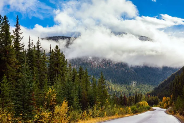 Rocky Mountains Canada Indian Summer Magnificent Mountain Highway Coniferous Forests — Stock Photo, Image