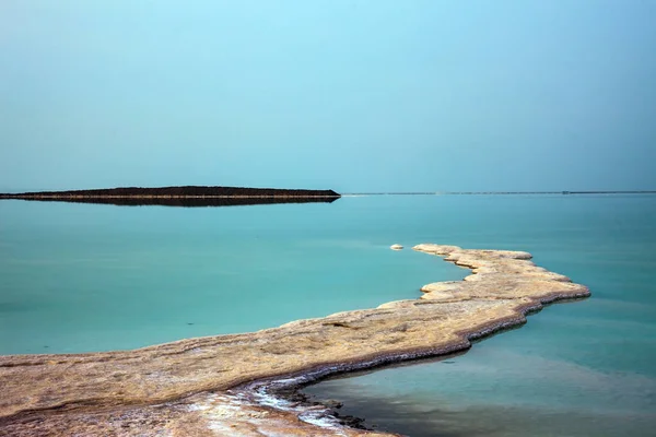 Giornata Invernale Fioca Sul Mar Morto Cieli Fondono Con Mare — Foto Stock