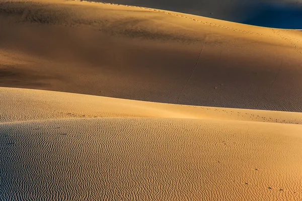 アメリカだ メスキート フラット サンド 砂丘は カリフォルニア州のデスバレーの絵のような場所である 砂漠の風からの光砂波 砂漠のオレンジの夕日 活動的 生態学的 — ストック写真