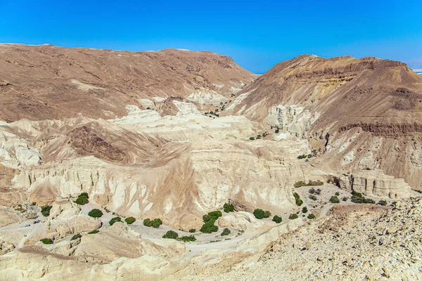 Antika Sandstensbergen Den Judiska Öknen Omger Döda Havet Israel Blåsig — Stockfoto