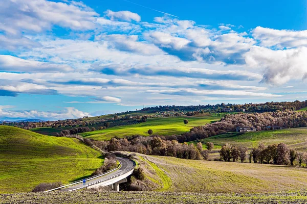 Autopista Autopista Magnífico Callejón Cipreses Belleza Provincia Toscana Día Soleado —  Fotos de Stock