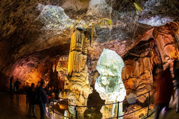 Olbrzymi System Jaskiń Słowenii Jaskinia Postojna Płaskowyż Wapienny Fantastycznie Oświetlone — Zdjęcie stockowe