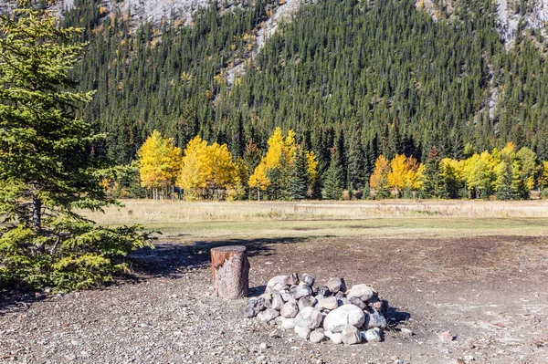 Wybrzeże Jeziora Abraham Wspaniałe Indiańskie Lato Canadian Rockies Żółte Liście — Zdjęcie stockowe