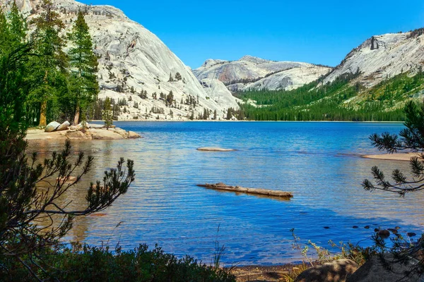 Parque Yosemite Deslumbramiento Del Sol Agua Del Lago Tenaya Denso — Foto de Stock