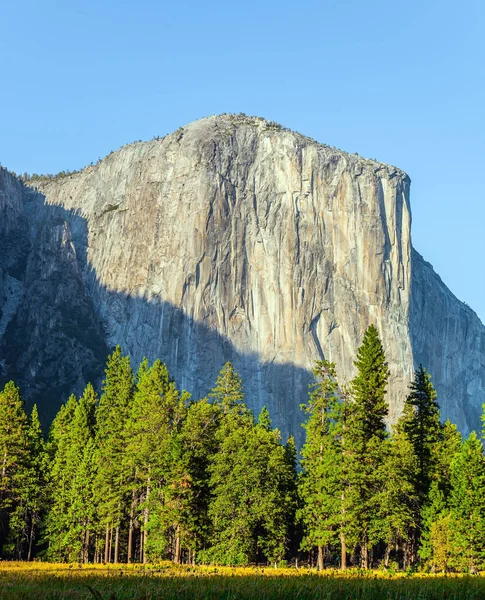 Rock Monolith Capitan Görkemli Kayalıklar Çimenli Çayırlar Yosemite Vadisi Nde — Stok fotoğraf