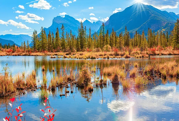Rocky Mountains Canada Magnificent Golden Autumn Indian Summer Smooth Cold — стокове фото