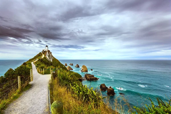 Neuseeland Leuchtturm Nugget Point Auf Dem Kap Nugget Direkter Durch — Stockfoto
