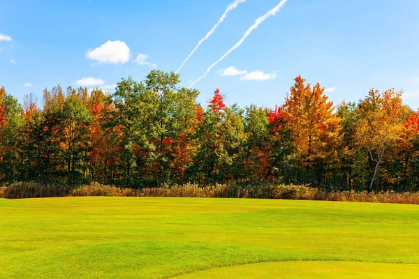 Quebec Canada Road Montreal Bromont Magic Multicolored Autumn Green Lawns — Stock Photo, Image