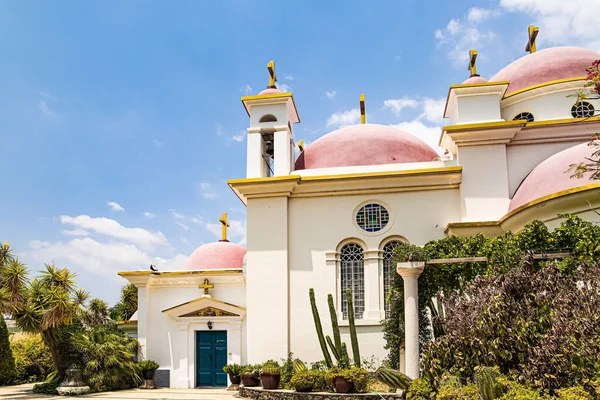 Israel Greek Orthodox Monastery Twelve Apostles Capernaum Pink Domes Snow — Stockfoto