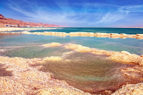 Evaporated Salt Forms Bizarre Patterns Surface Water Israeli Coast Dead — Fotografia de Stock