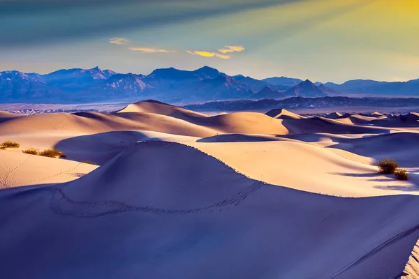 メスキート フラット サンド アメリカ合衆国のデスバレーにある砂丘 簡単にアクセスできる砂丘は道路190に沿って位置しています 魔法の砂漠の朝 アクティブ 極端な写真観光の概念 — ストック写真