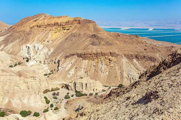 Antiche Montagne Del Deserto Della Giudea Circondano Mar Morto Acque — Foto Stock