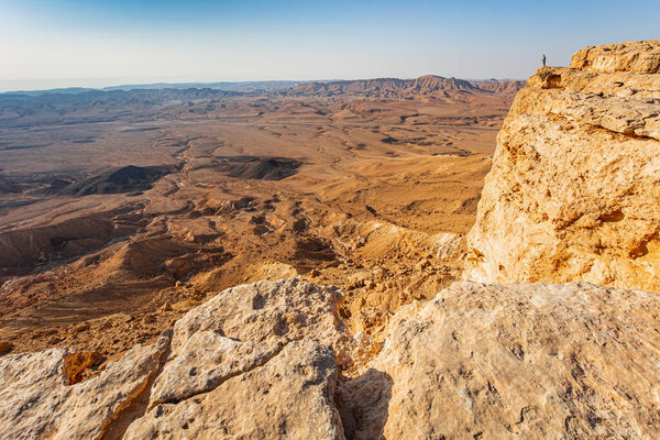 Magical sunset. Mitspe Ramon is a city in the desert. Ramon Crater "Makhtesh Ramon" is an erosion crater in the Negev Desert. Israel. 