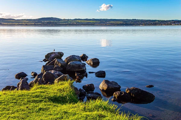 Teplý Večer Jezeře Nádherný Západ Slunce Nový Zéland Největší Jezero — Stock fotografie