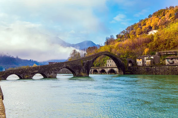 Italia Provincia Lucca Puente María Magdalena Borgo Mozzano Impresionante Puente — Foto de Stock