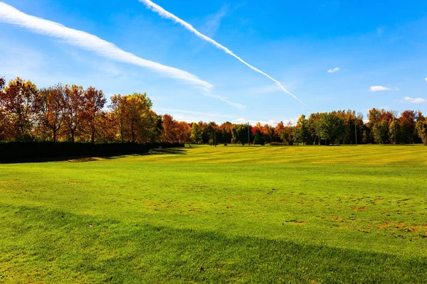 Green Groomed Lawns Trees Green Yellow Orange Yellow Foliage Province — Stock Photo, Image