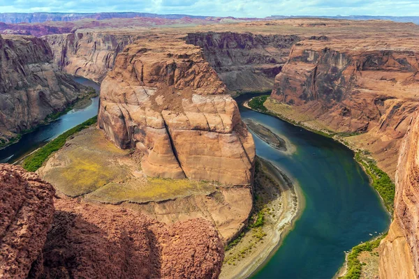 Curva Del Río Colorado Suelo Arenisca Roja Agua Esmeralda Crean —  Fotos de Stock