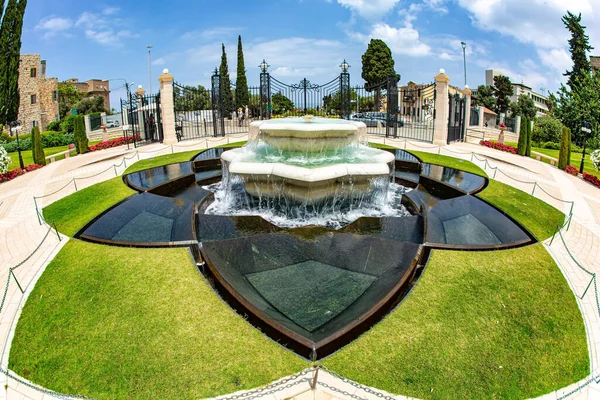 Magnífica Fonte Mármore Monte Carmelo Haifa Israel Foto Tirada Com — Fotografia de Stock