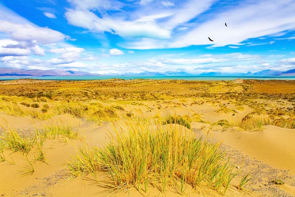 Argentine Patagonia Lake Steppe Whimsical Clouds Lake Endless Flat Prairie — Stock Photo, Image