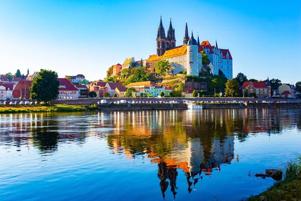 Cattedrale Meissen Con Sua Architettura Gotica Castello Medievale Albrechtsburg Riflettono — Foto Stock