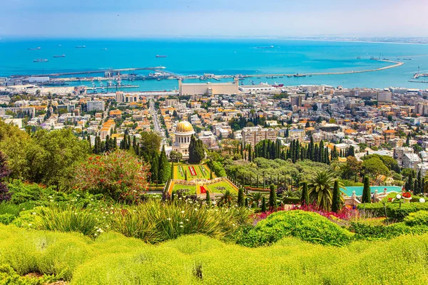 View Mount Carmel International Seaport Haifa Descent Mediterranean Sea Clear — Stock Photo, Image