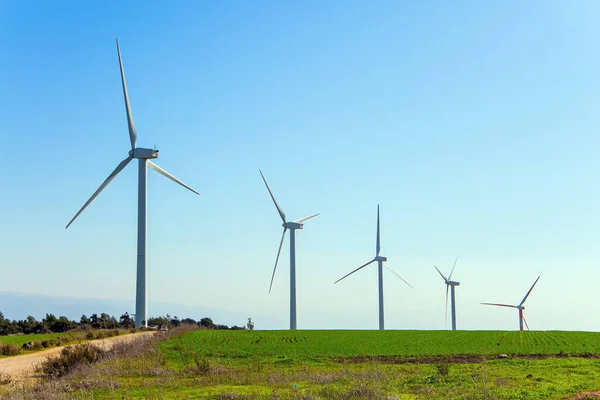 Parco Eolico Costituito Diverse Turbine Eoliche Panoramiche Inverno Caldo Israele — Foto Stock