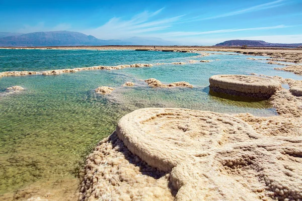 Evaporated Salt Forms Bizarre Crystal Shapes Surface Water Israeli Coast — Stock Photo, Image