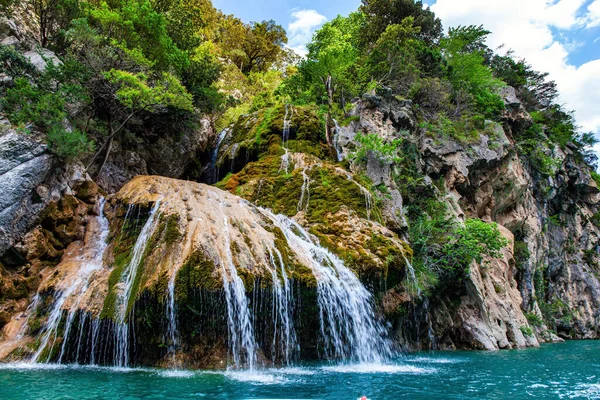 Azurová Voda Pohoří Verdon Krásně Stříká Rokli Malebný Vodopád Francouzské — Stock fotografie