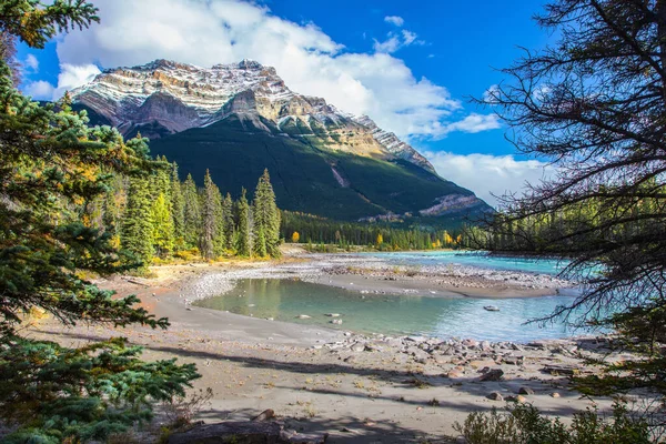 Canadá Montanhas Rios Cachoeiras Compõem Paisagens Magníficas Rio Athabasca Começa — Fotografia de Stock