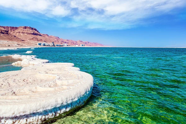 Döda Havet Israel Avdunstat Salt Bildar Vackra Kristaller Vattenytan Världens — Stockfoto