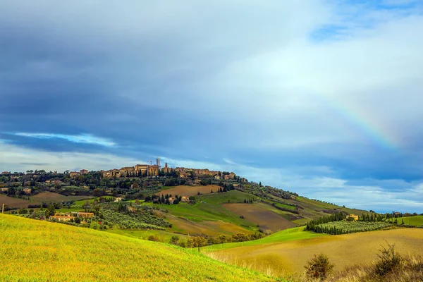 Pintorescas Colinas Legendaria Toscana Hermosa Italia Agroturismo Granjas Rurales Olivos —  Fotos de Stock