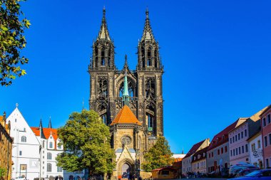 Autumn travel to Germany, Meissen. Meissen Cathedral with its beautiful Gothic architecture. Cozy courtyard. Warm sunny day