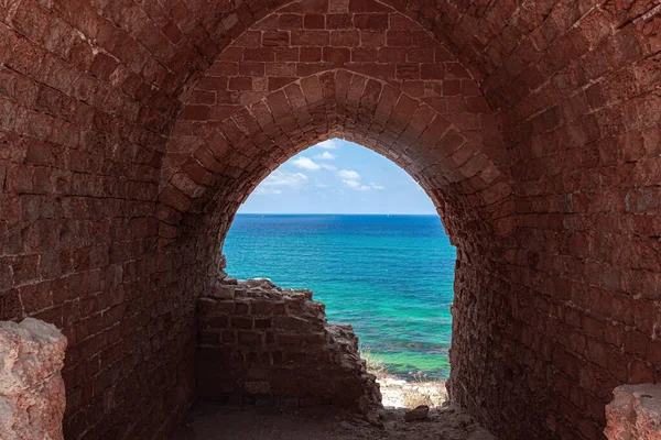 Picturesque Ruins Medieval Citadel Arsuf Crusader Fortress Apollonia Park Israel — Fotografia de Stock