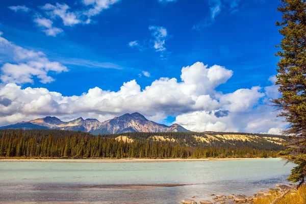 山脉和河流构成了壮丽的风景 加拿大 贾斯珀公园旅行 生态和摄影旅游概念 — 图库照片