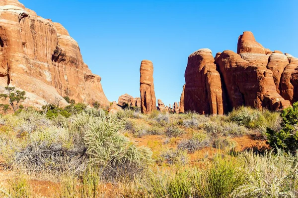 Unique Beauty Arches Park Usa Picturesque Red Brown Sandstone Cliffs — Photo