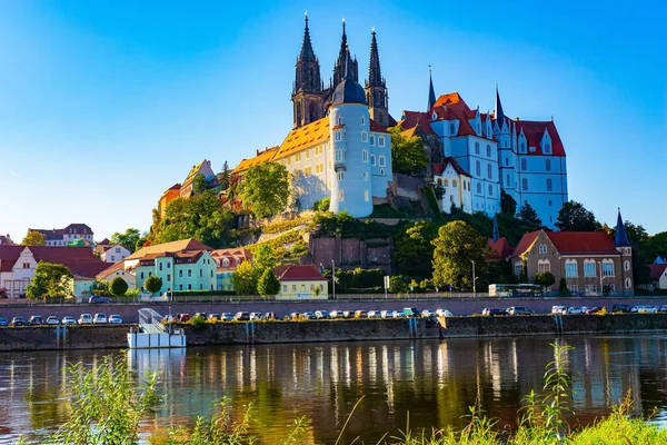 Medieval Albrechtsburg Castle Meissen Cathedral Its Gothic Architecture Reflected Waters — ストック写真